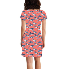 Red and blue whale print Dorothy Dress