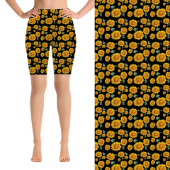 Black and yellow chrysanthemums biking shorts