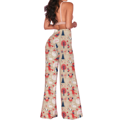 Red snow printing-flares pants