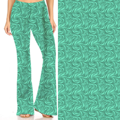 Green stripe printing-flares pants