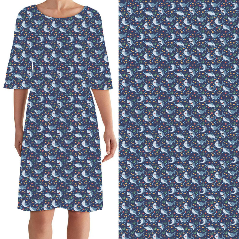 Blue whale print curie dress