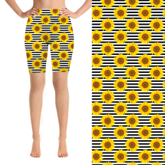 Yellow sunflowers and black stripes biking shorts