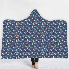 Blue whale print Hoodie Blanket