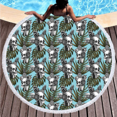 Blue skull printing round towel