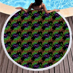 Black flower printing round towel