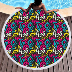 Yellwo blue and red printing round towel