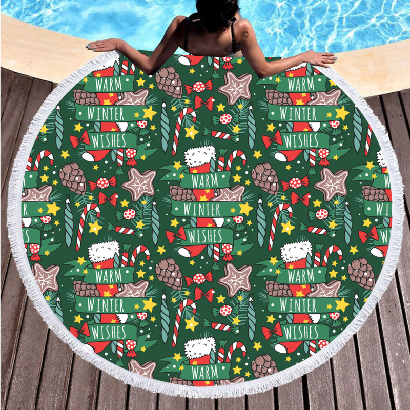 Green Christmas printing round towel