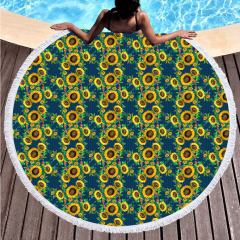 Blue sunflower printing round towel