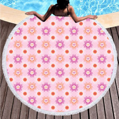 Pink flower printing round towel