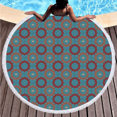 Blue and red clours printing round towel