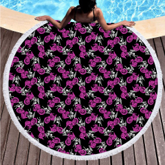 Purple flower printing round towel