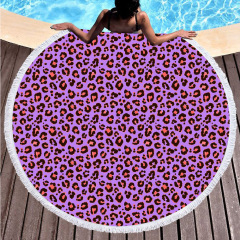 Purple leopard print round towel