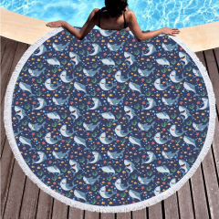 Blue shark printing round towel