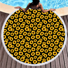 Yellow sunflower printing round towel