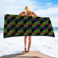 Black flower printing square towel