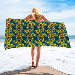 Blue sunflower printing square towel