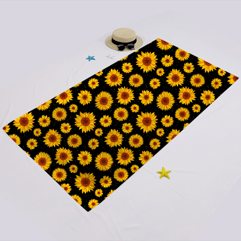 Black sunflower printing square towel