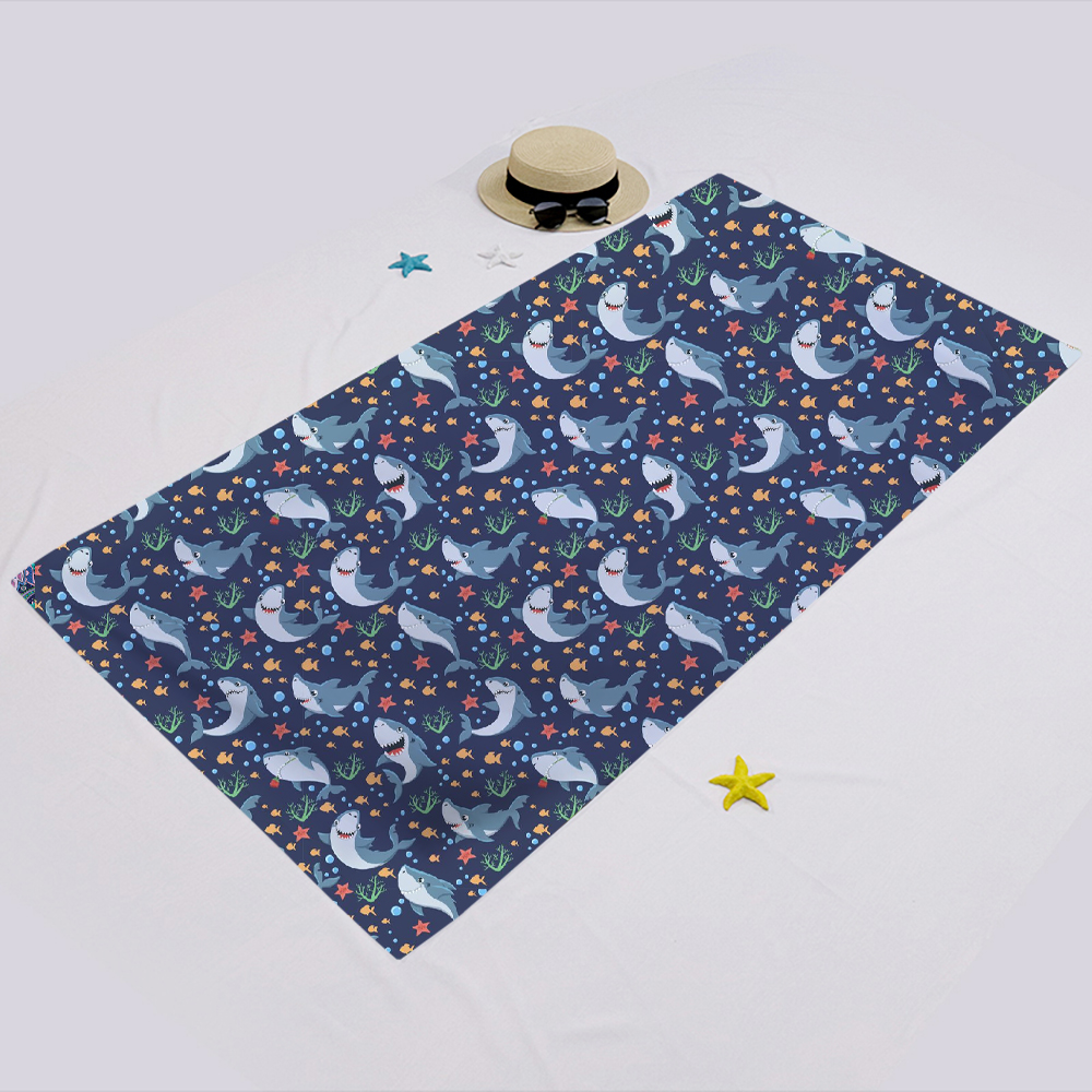 Blue shark printing square towel