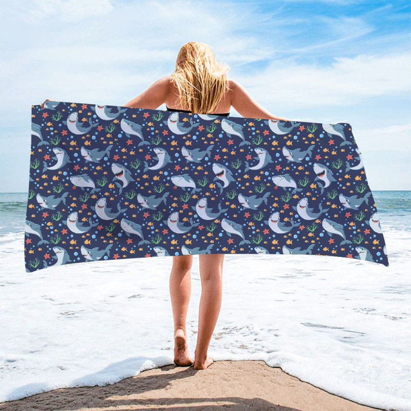 Blue shark printing square towel