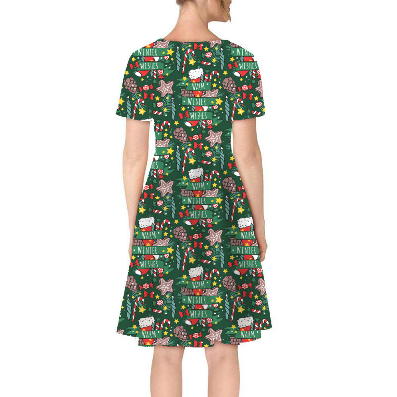 Christmas on a green background printed T-shirt dress