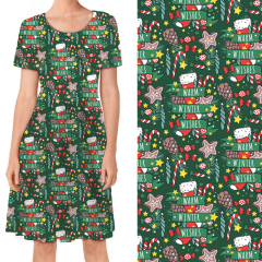 Christmas on a green background printed T-shirt dress