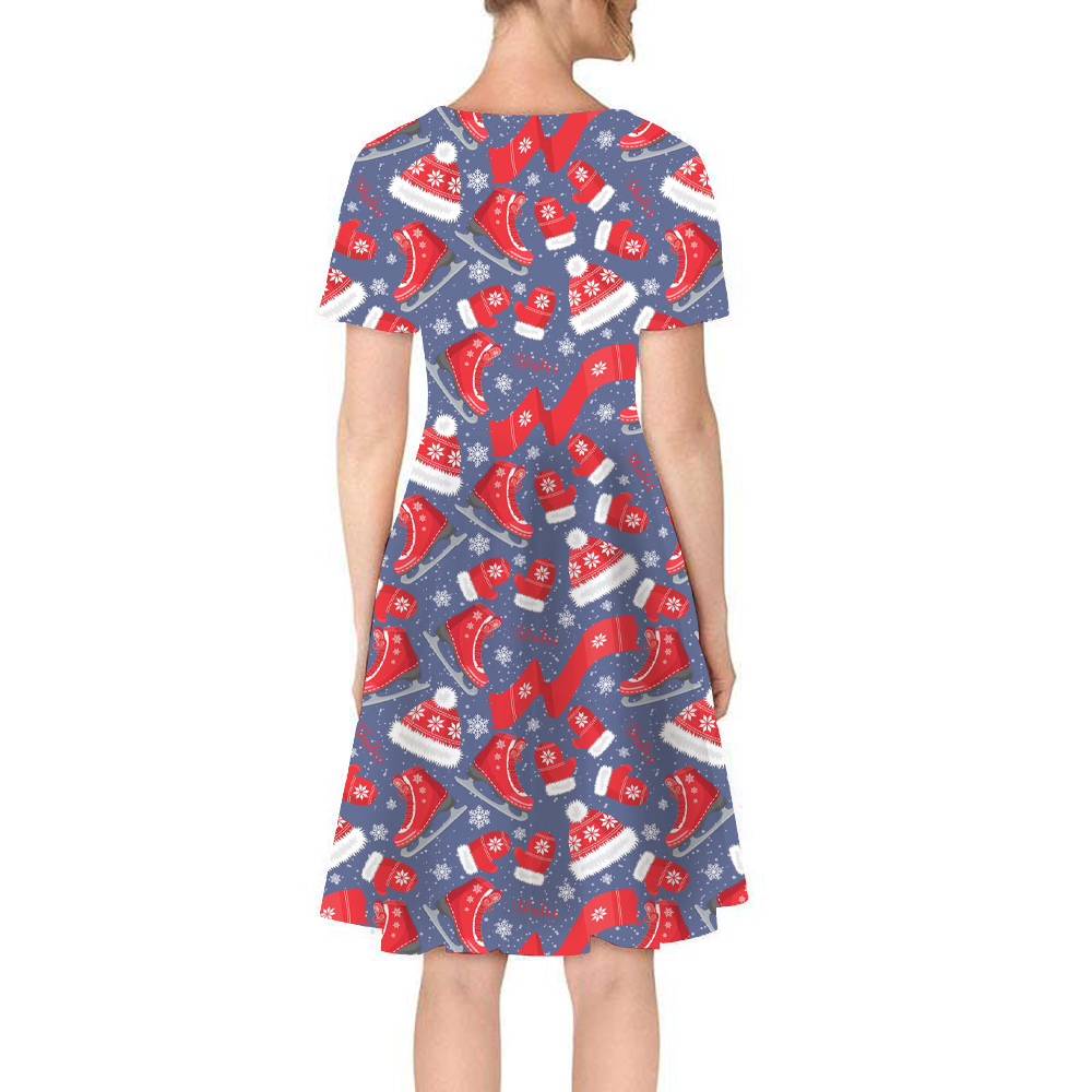 Christmas on a Blue Background printed T-shirt dress