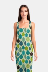 Green leaf print package hip dress