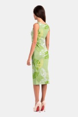 Light green leaf print package hip dress