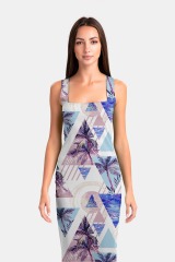 Colorful coconut print package hip dress
