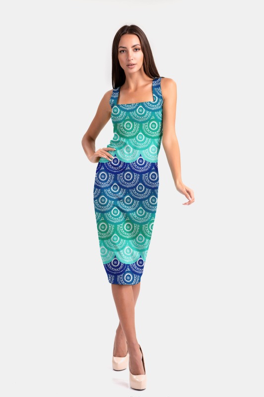 Turquoise swirl print package hip dress