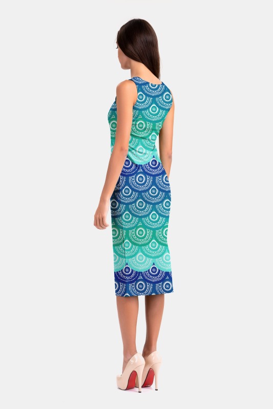 Turquoise swirl print package hip dress