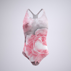 Grey Background Pink Flower One Piece Bathing Suit