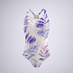 White Background Purple Leaf Backless Swimwear
