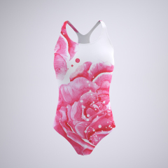 White Background Pink Flower Backless Swimwear