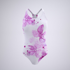 White Background Flower Graphic Backless Swimwear