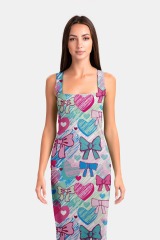 Colorful bow print package hip dress