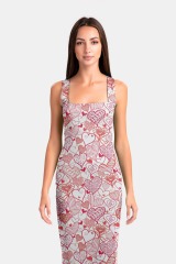white and red love print package hip dress