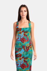 Turquoise love print package hip dress