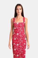 red print package hip dress