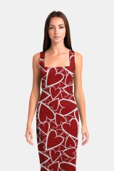 Burgundy heart print package hip dress