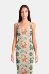 Apricot rabbit print package hip dress