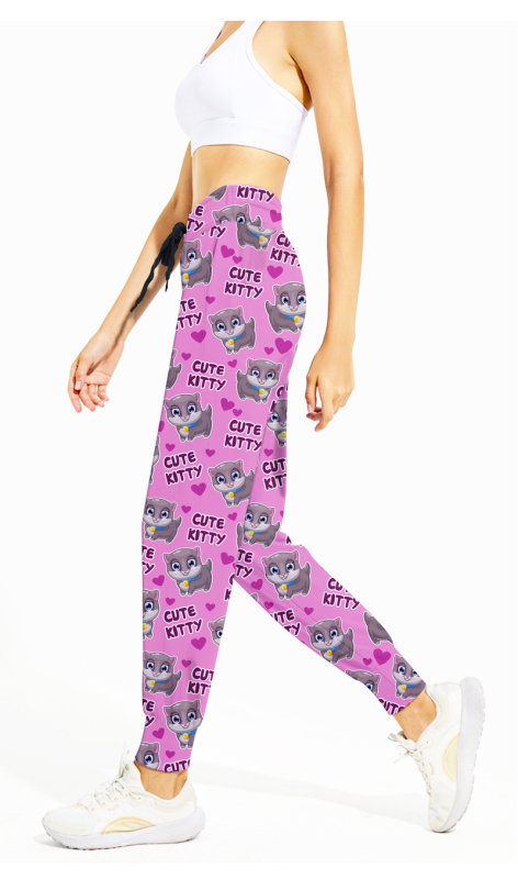 Cute kitty print yoga pants