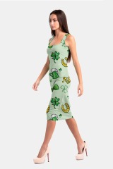 Light green bow print package hip dress