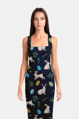 Dark blue rabbit print package hip dress