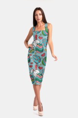Turquoise rabbit print package hip dress