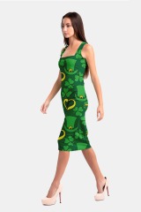 Four-leaf clover print package hip dress