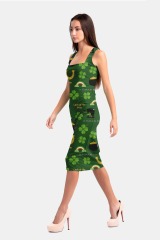 Dark green clover print package hip dress