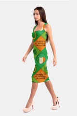 Green and orange print package hip dress