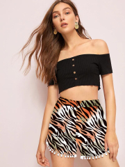 Women's tiger stripes Summer Comfortable Black Shorts