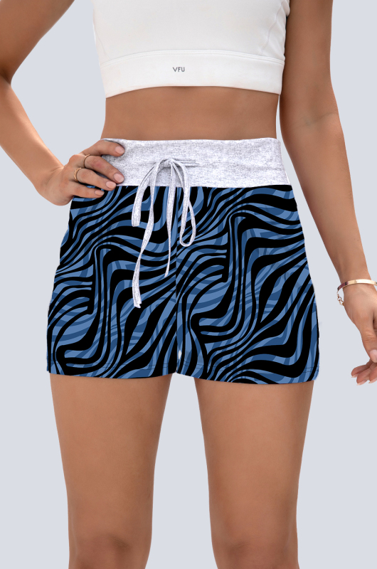 Women's High Waist Blue Stripe Print Black Comfortable Shorts